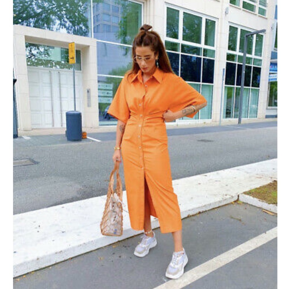 Zara orange draped shirt dress - Picture 7 of 16
